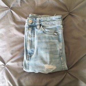 high rise ae light wash distressed jeans